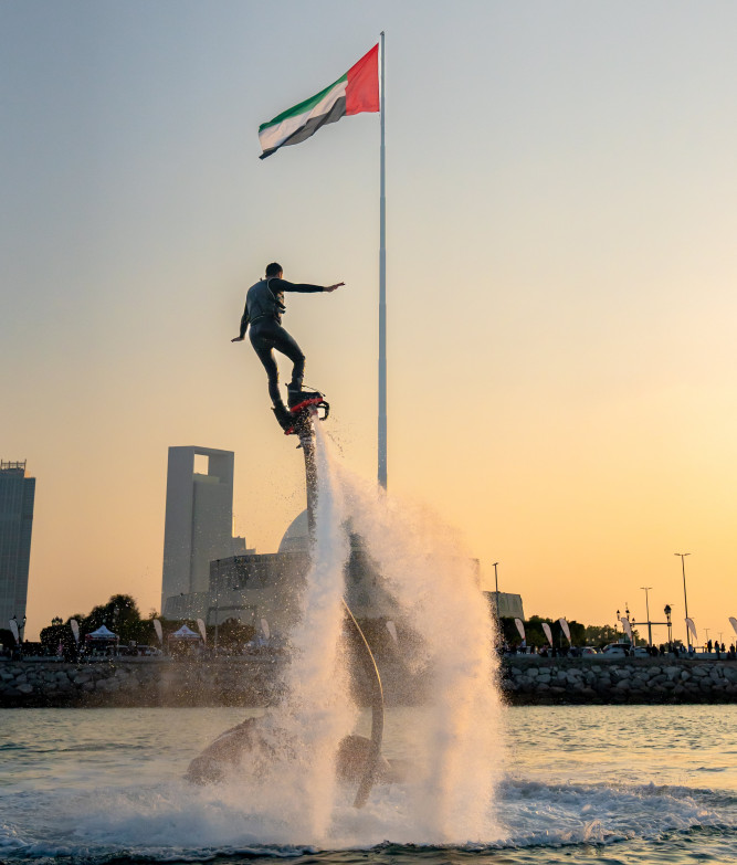 «Flyboard» Presents the most beautiful Show in Abu Dhabi breakwater